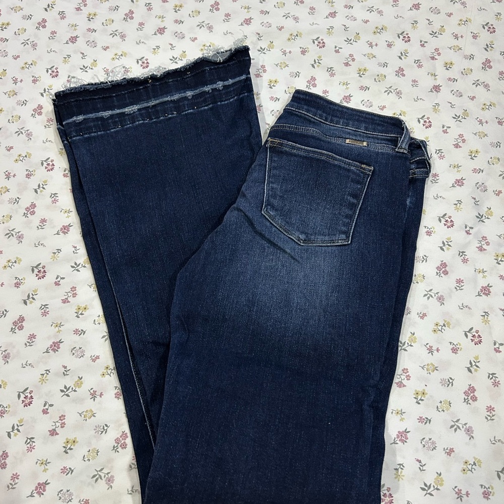 KanCan Dark Flare Jeans with Frayed Hem